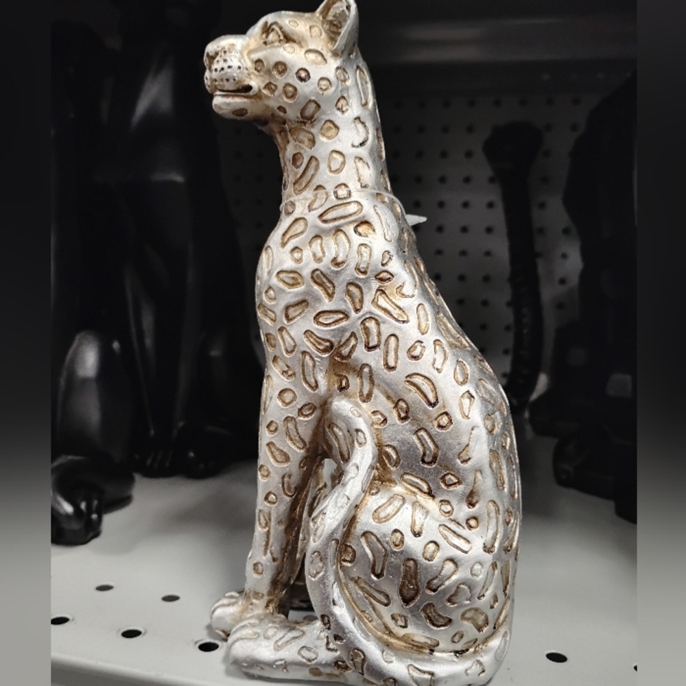 New  Silver And Gold Leopard Figurine